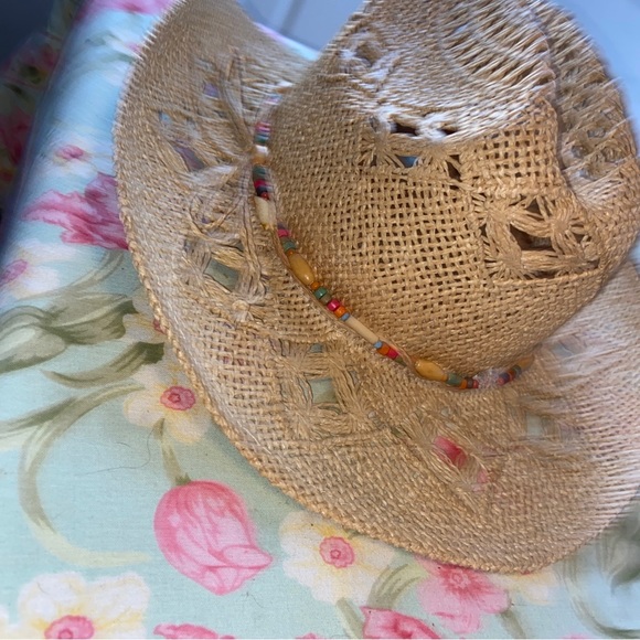 Cappelli Cowboy Cowgirl Hat Womens Western Paper Straw Boho Concert Festival - Picture 3 of 13